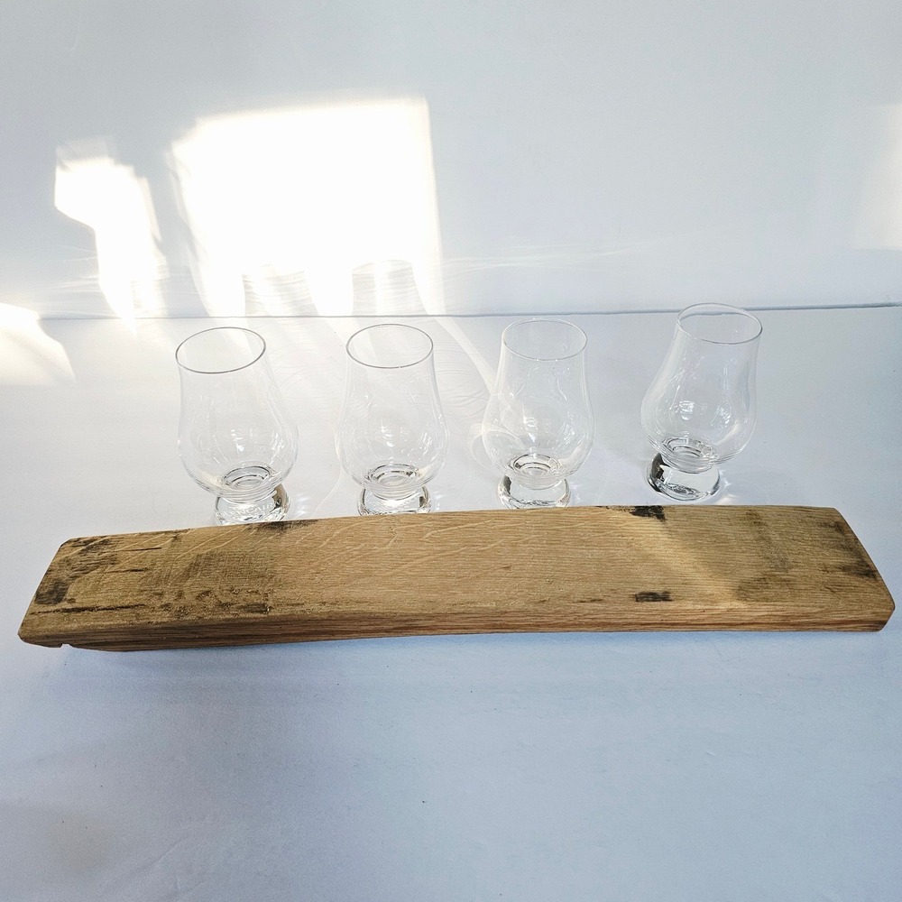 NEW Glencairn Whiskey Tasting Flight Set‎ 4 Glasses Reclaimed Barrel Stave Gift - Picture 16 of 16